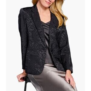 Ladaire Blazer Navy Blue Shimmer Animal Print XS Metallic Jacquard
